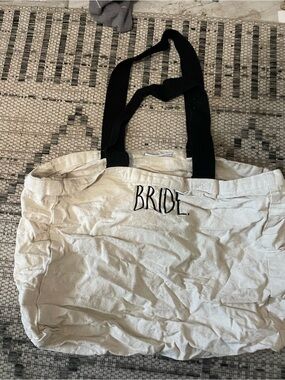 Rae Dunn Cream Canvas 'BRIDE' Tote with Black Handles